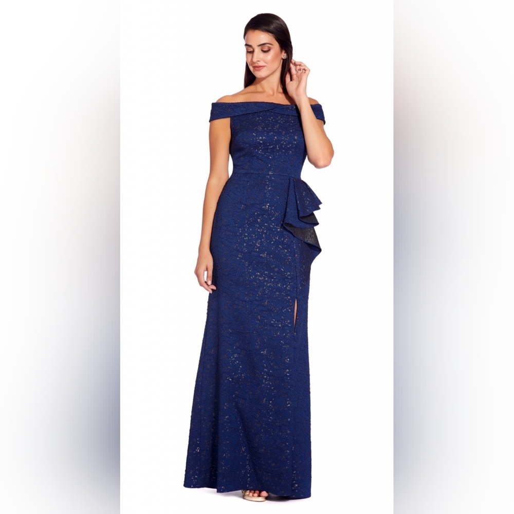Adrianna papell off the shoulder jacquard dress - Picture 1 of 10